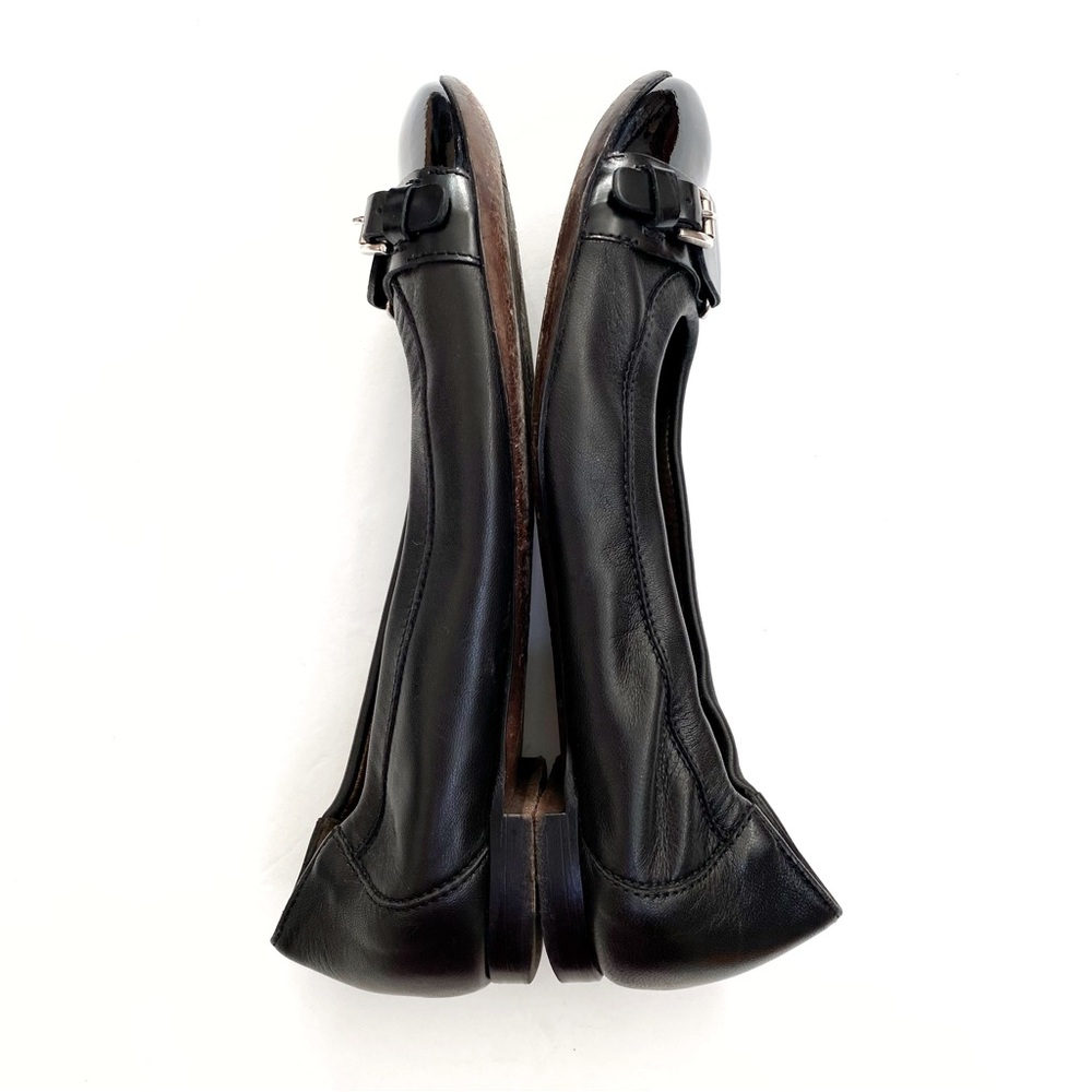 AGL Attilio Giusti Leombruni black leather patent round toe buckle ballet flats - Picture 4 of 9